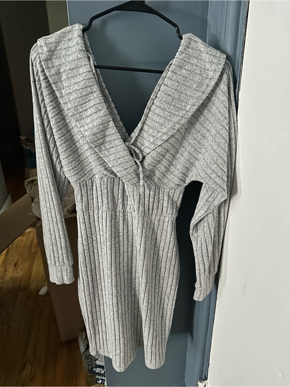 SHEIN Light Gray Ribbed V-Neck Sweater Dress